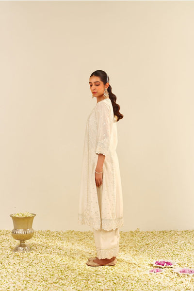 Sumaiya - A-Line Kurta With Palazzo And Dupatta-Daisy Ivory