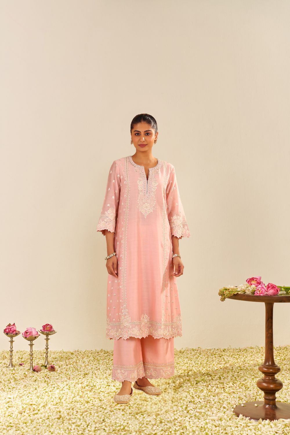 Sumaiya - A-Line Kurta With Palazzo And Dupatta-Blush Pink