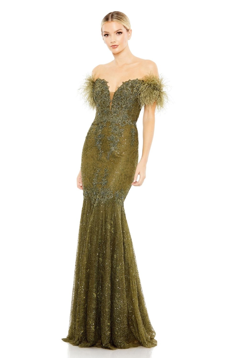 MD-20246 Off Shoulder Mermaid Gown-Green