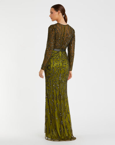 5124-Beaded Long Sleeve Evening Gown