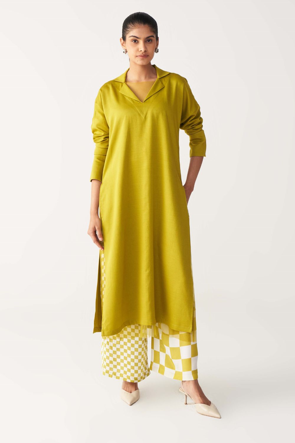 V NECK TUNIC CO-ORD-LIME