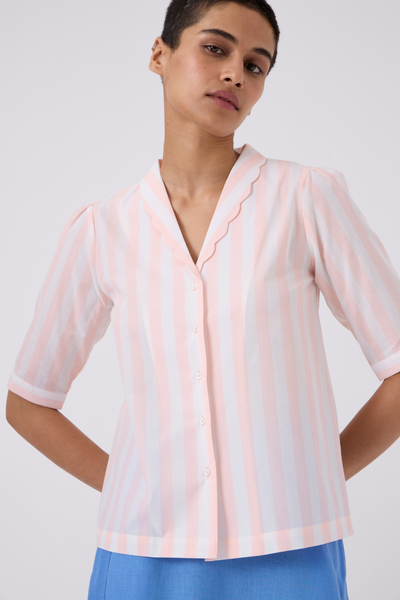 Beth Striped Shirt With Scalloped Collar