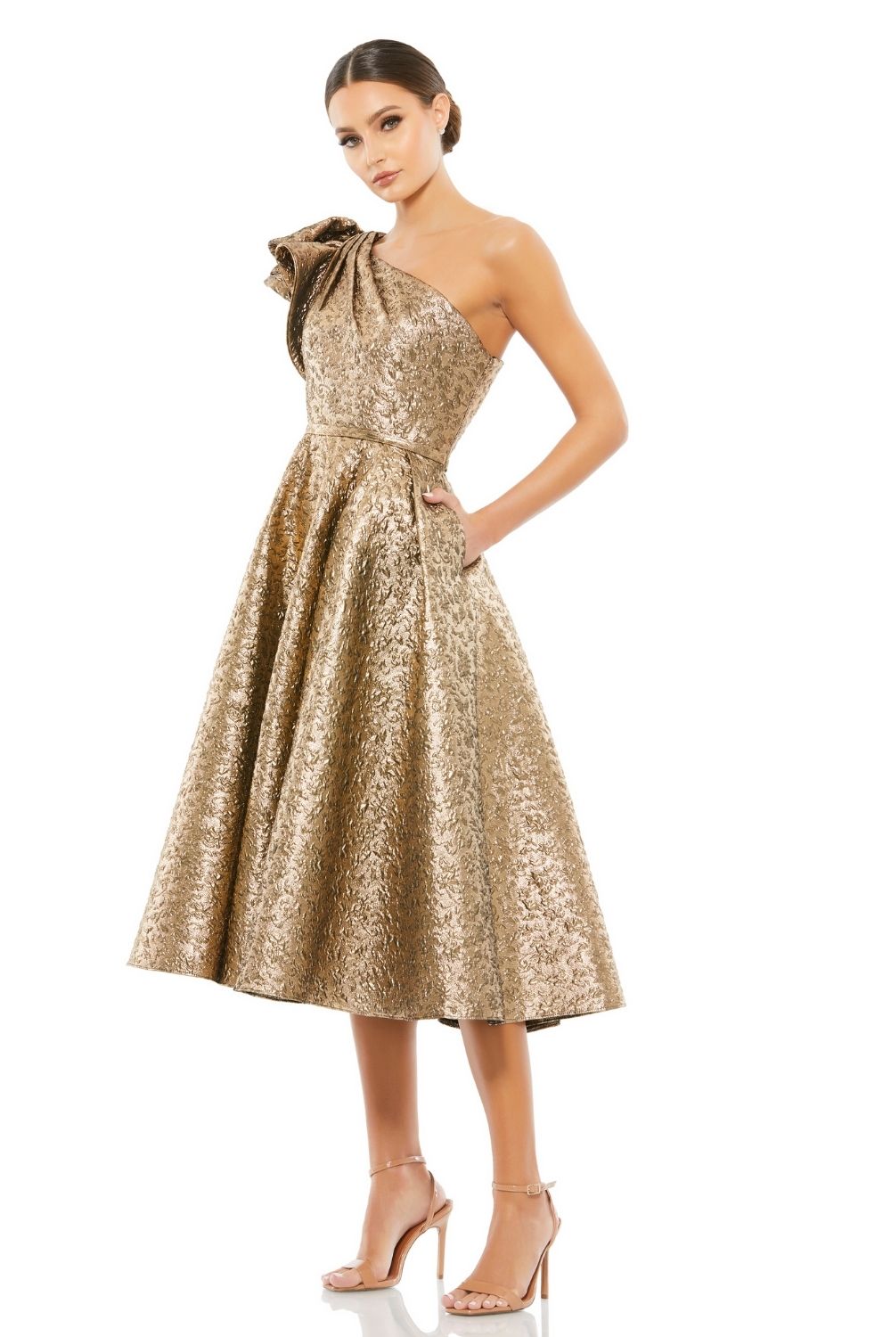 MD-67906 One Sh Flared Dress-Brown