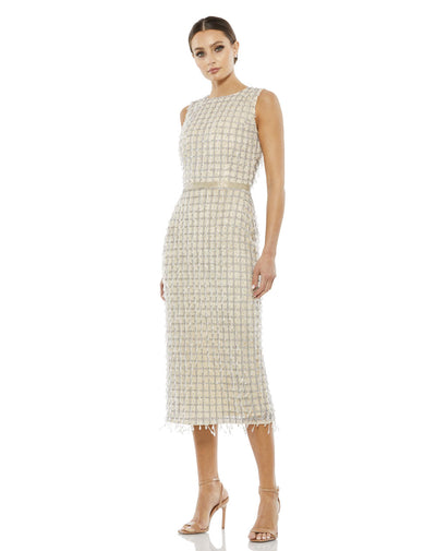 MD-5471 Embroidered Midi Dress-Beige