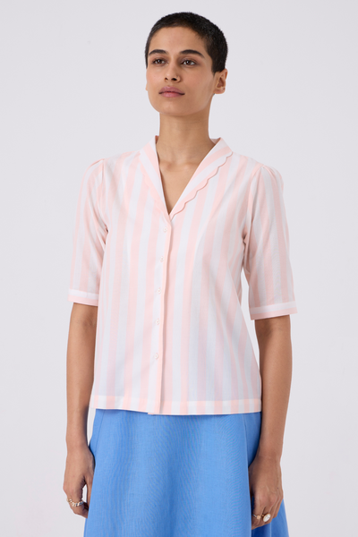 Beth Striped Shirt With Scalloped Collar