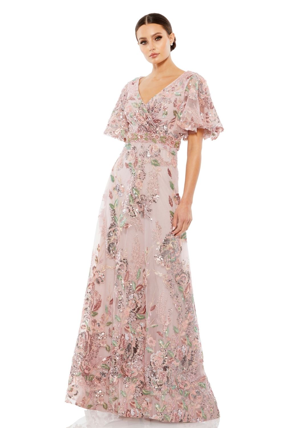 MD-67880 Flared Long Gown-Beige