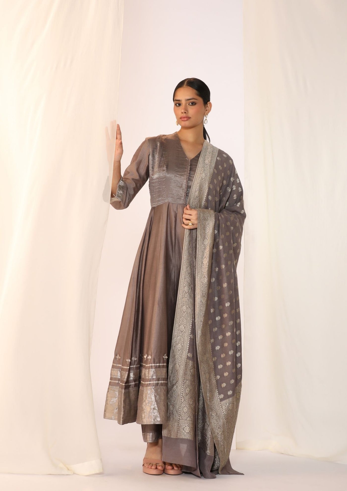 Chanderi silk kurta with duppata and pants
