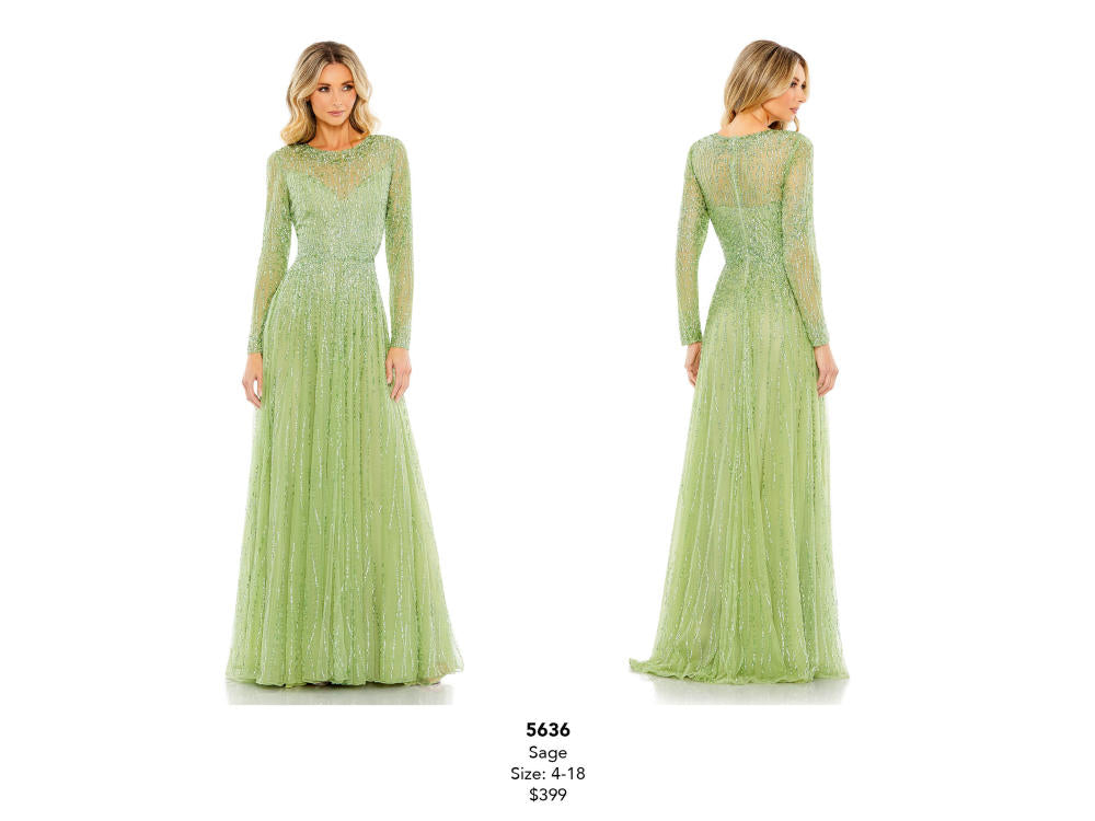 MD-5636 Green Flared Gown-Green