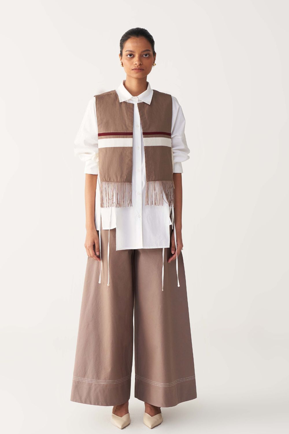 FRINGE CROP OVERLAY CO-ORD (SET OF 3)-CEDAR & WHITE