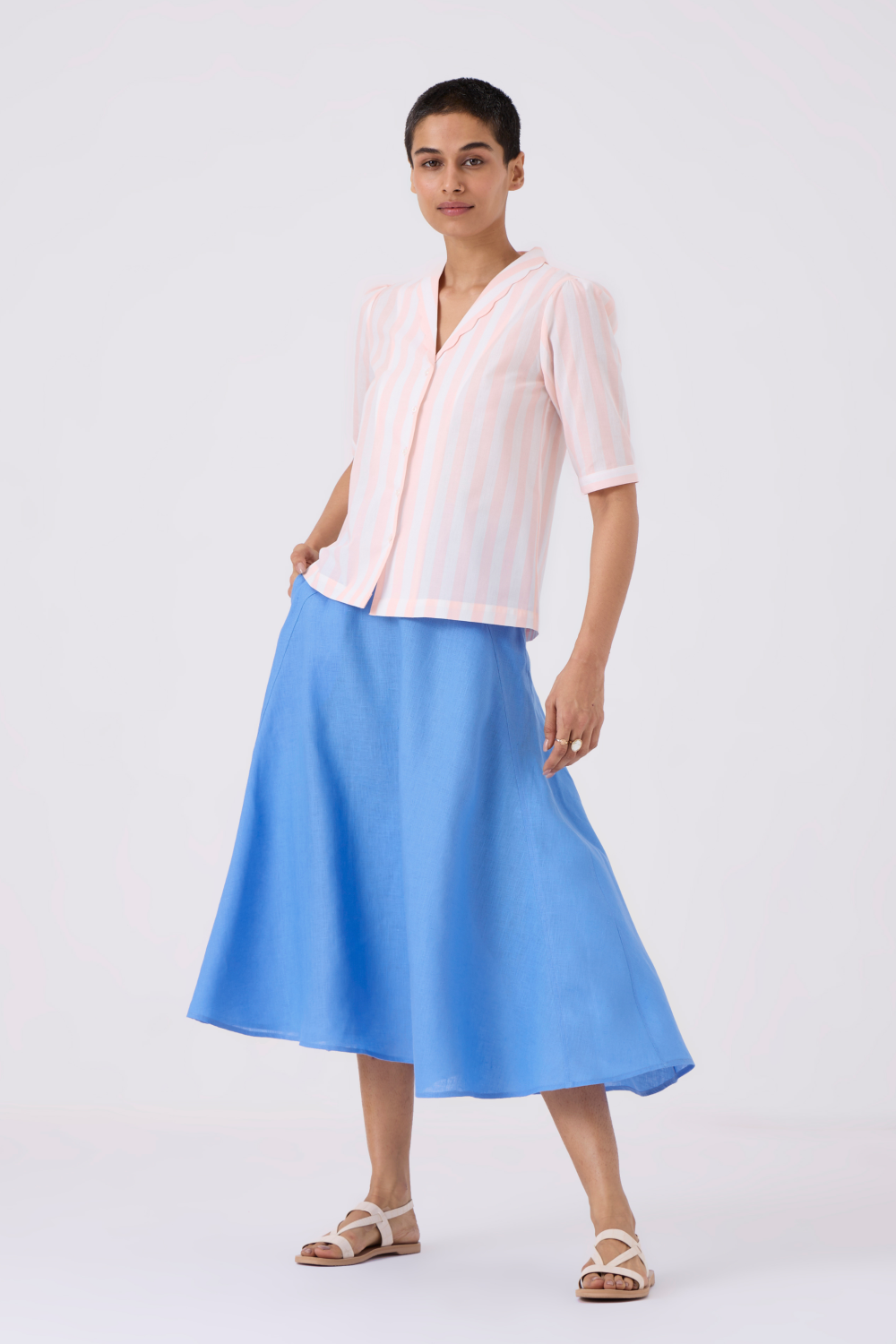 Beth Striped Shirt With Scalloped Collar