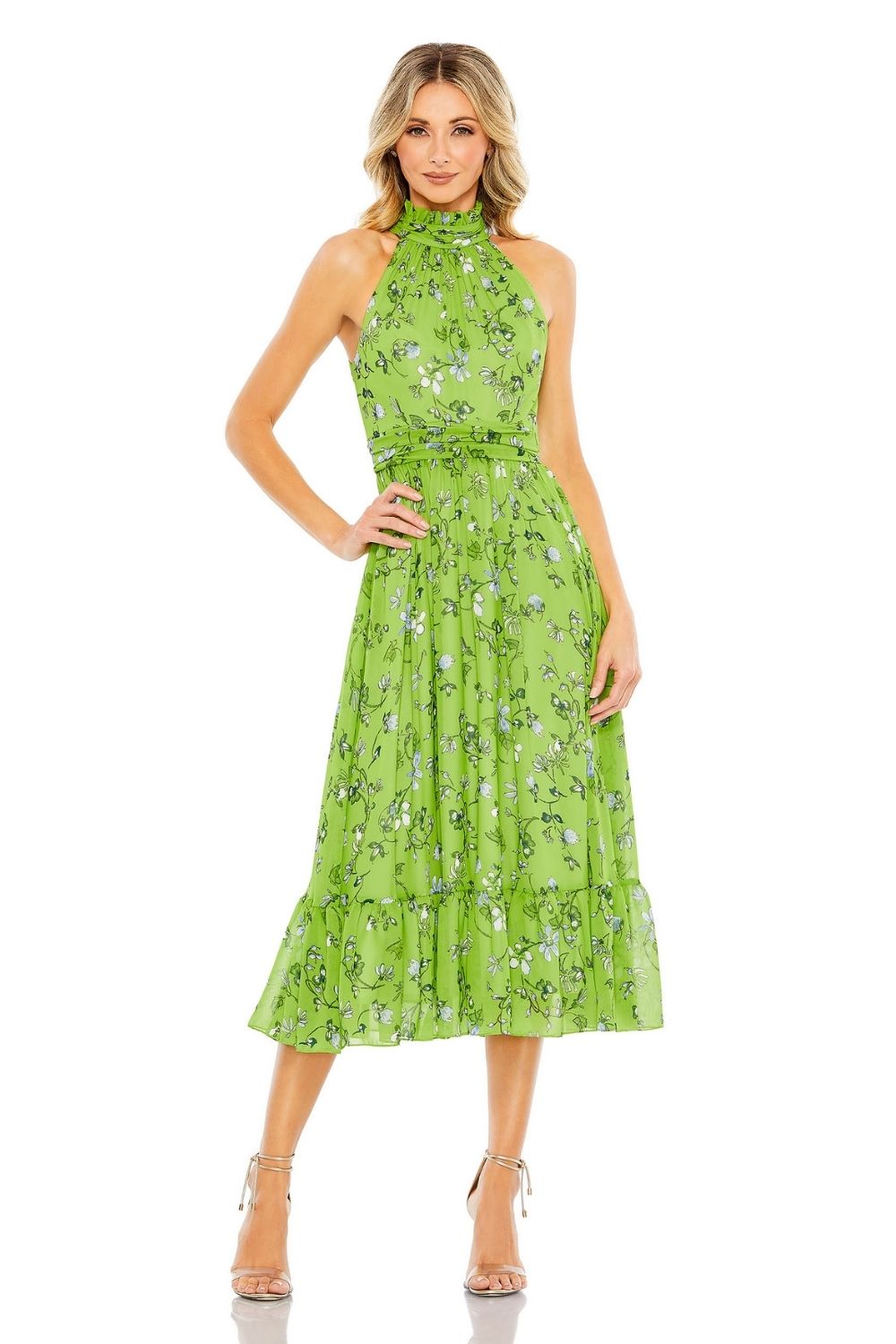 MD-55854 Halter Printed Dress-Green