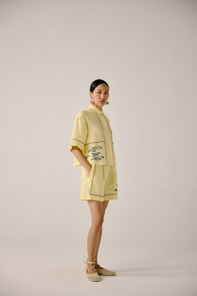 Leo Set - Butter Yellow Fish Embroidery