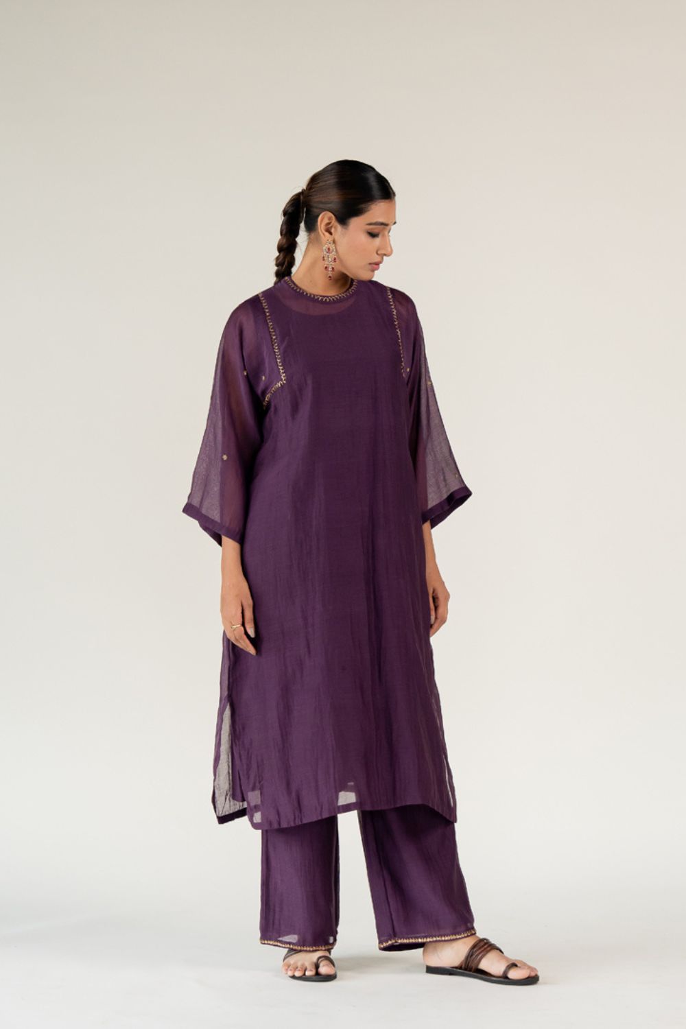 Caftan Kurta Set-Aubergine