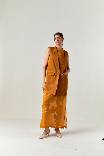 COLLARED WAIST COAT CO-ORD-OCHRE