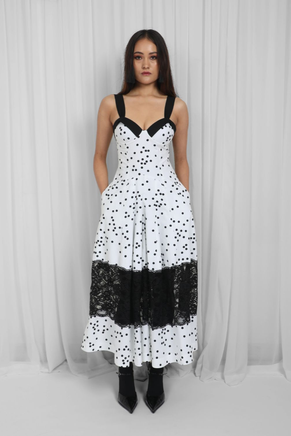 Leora Dress-White & Black Polka