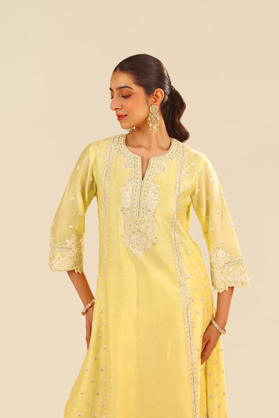 Sumaiya - A-Line Kurta With Palazzo And Dupatta-Lemon Yellow