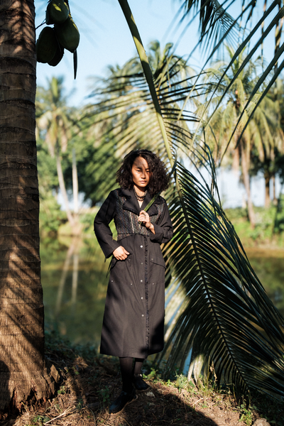 Upcycled Handwoven Copenhagen Trench - Black Green