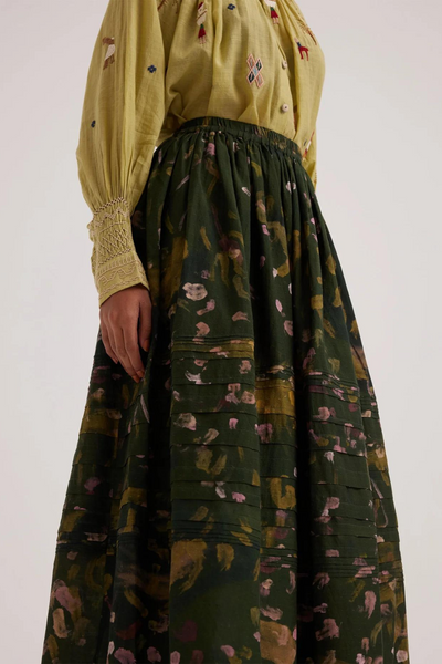 Pintuck Skirt-Green Strokes
