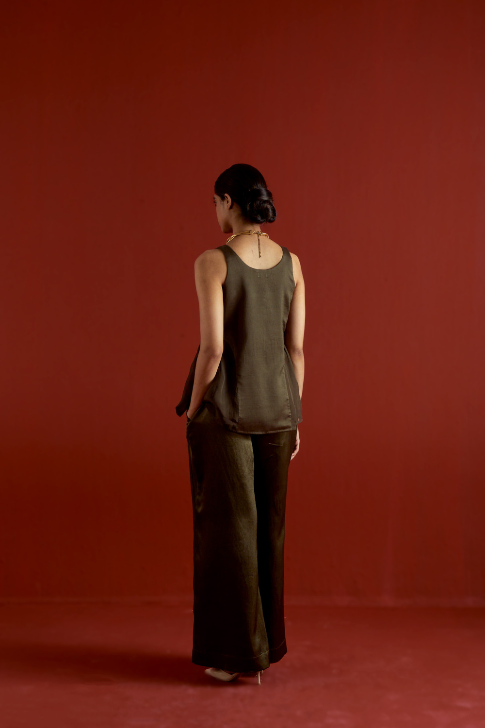 SIDE U-GATHER TOP CO-ORD-DARK OLIVE
