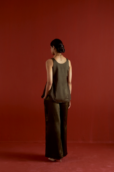 SIDE U-GATHER TOP CO-ORD-DARK OLIVE