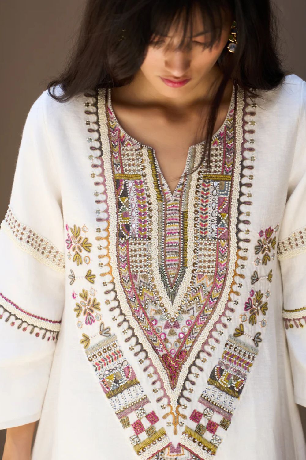 Afra Hand-Embroidered Kurta - Ivory