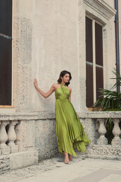Asymmetrical Hem Gown-Apple Green
