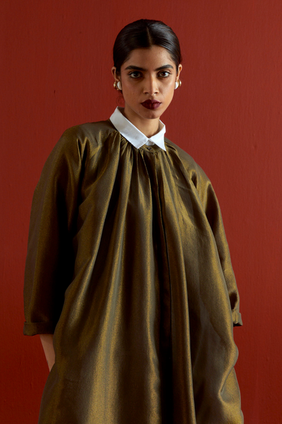 GATHER NECK SHIRT  CO-ORD-OLIVE GOLD