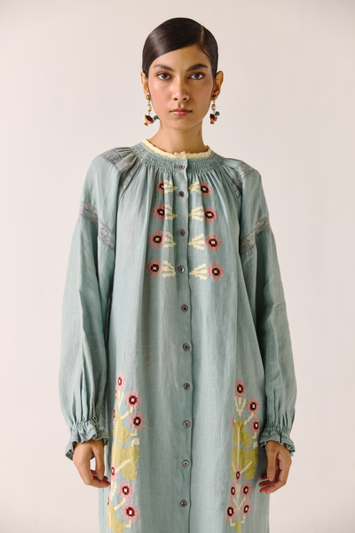 Chloe Dress - Pale Blue Pixel Applique