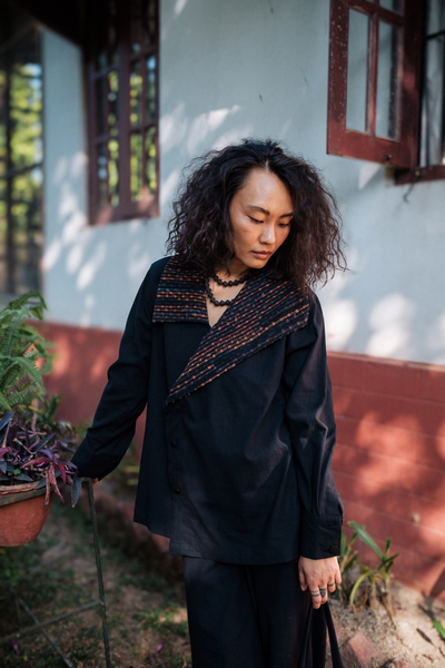 Upcycled Handwoven Arrow collar shirt - Black Copper