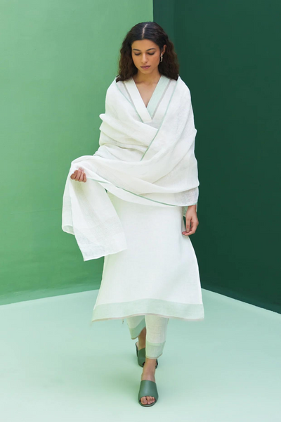 June Border Linen Kurta Set
- Ivory