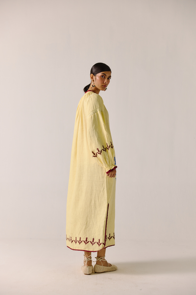 Chloe Dress - Butter Yellow Bird Applique