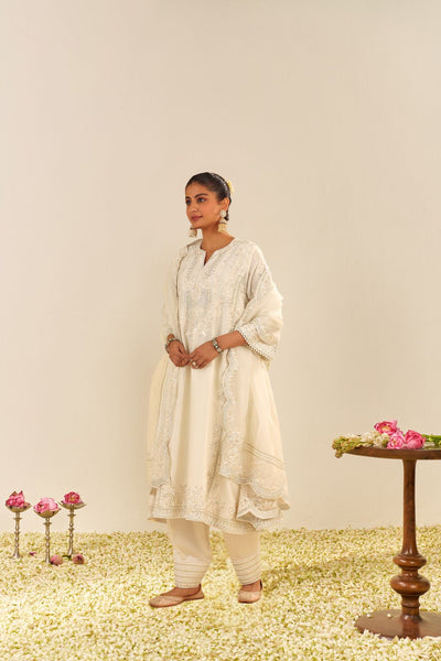 Maziya - Long Chauga With Salwar And Dupatta-Daisy Ivory