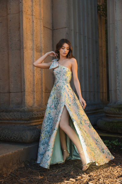 11919-Brocade Floral Dress-Pastel Multi