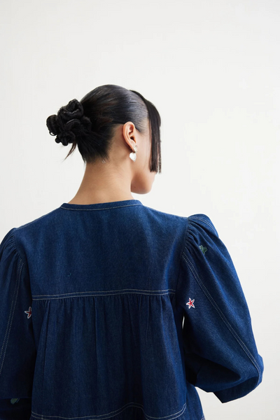 Deep Sea Sustainable Denim Peplum Top
