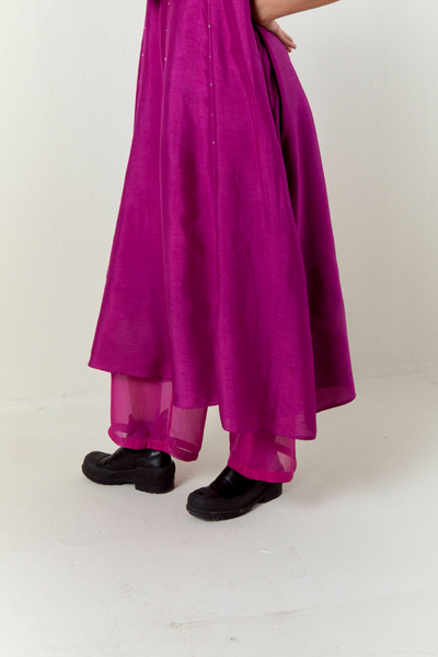 PANELED EMBROIDERED TUNIC CO-ORD-FUCHSIA