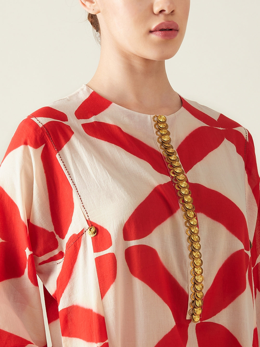 Red Clamp Dye Embroidered Co ord set