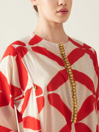 Red Clamp Dye Embroidered Co ord set