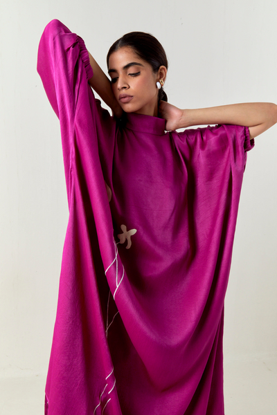 FLORAL FRINGE KAFTAN CO-ORD-FUCHSIA