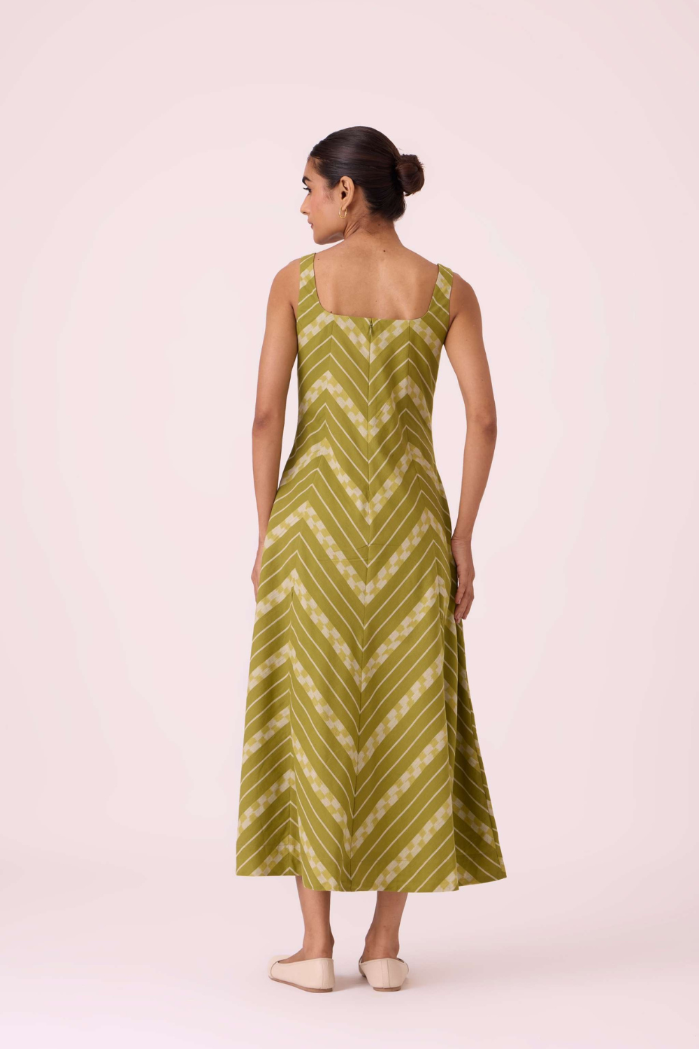 Zosima Green Striped Ikat Dress