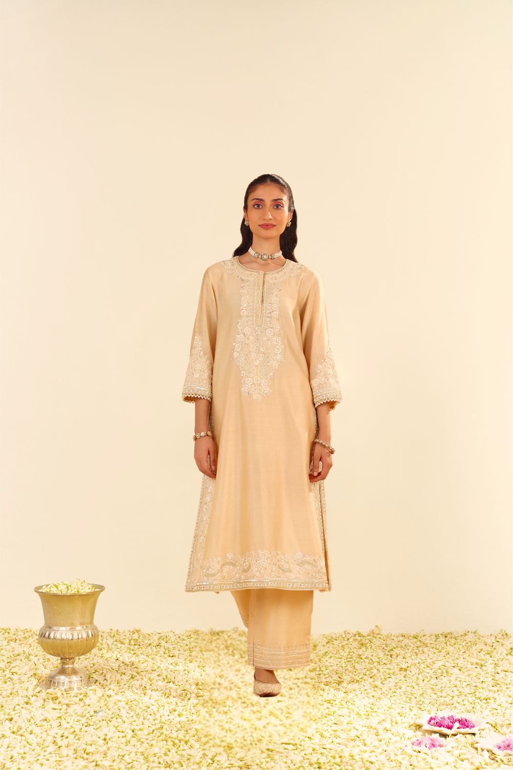 Sereen - A-Line Kurta With Palazzo And Dupatta-Beige