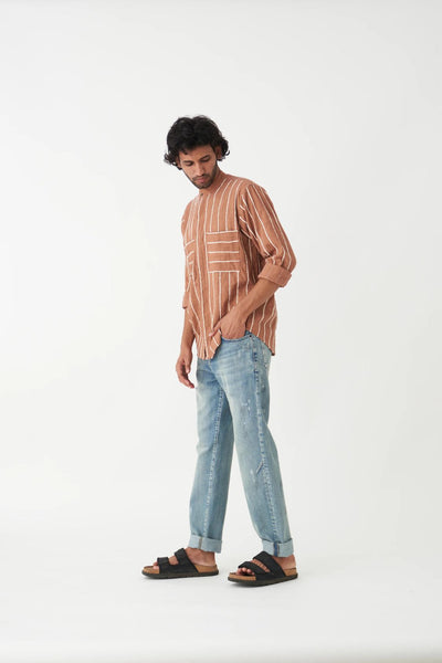 ASYMMETRIC POCKET DETAIL SHIRT - CHAMPANGE