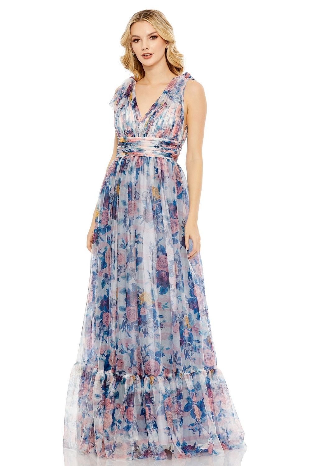 MD-11332 Printed Long Dress-Blue