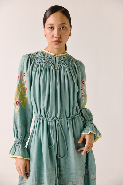 Edith Dress - Pale Blue Pixel Applique