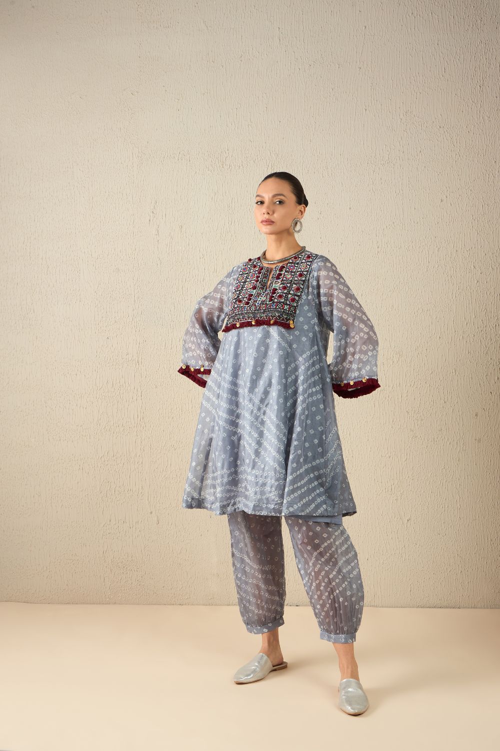 AFGHANI BANDHANI SET - Light Grey