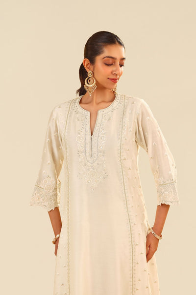 Sumaiya - A-Line Kurta With Palazzo And Dupatta-Daisy Ivory