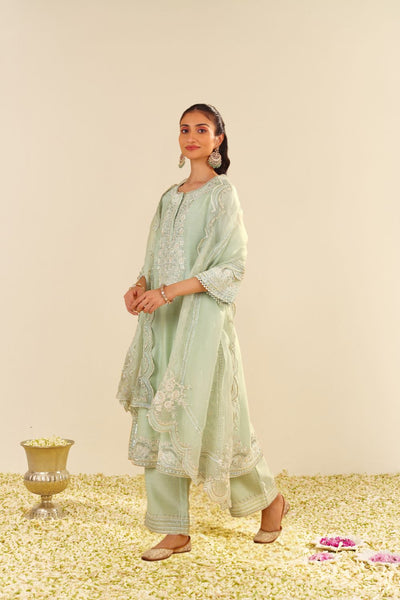 Sereen - A-Line Kurta With Palazzo And Dupatta-Mint Green