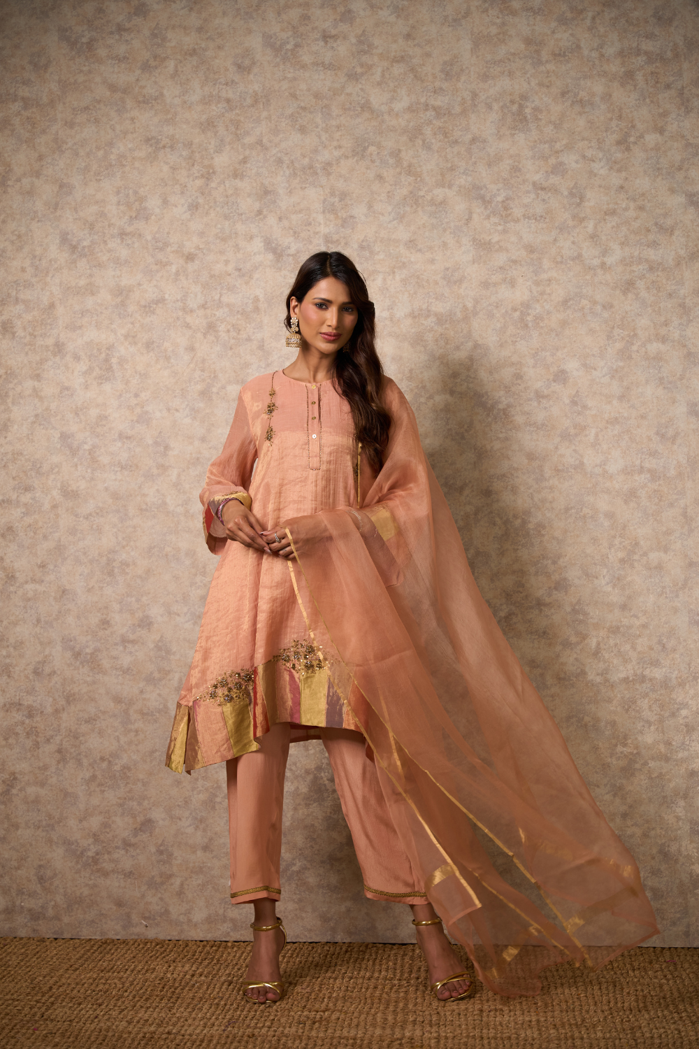 Zing Kurta Set - Peach with Dupatta