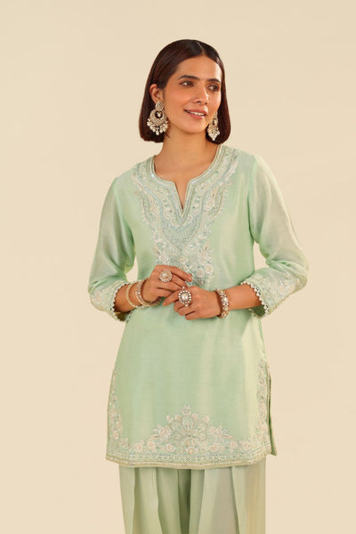 Haniya - Short Kurta With Salwar And Dupatta-Mint Green
