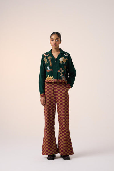 60'S PANT -OLIVE MAROON CHECKS