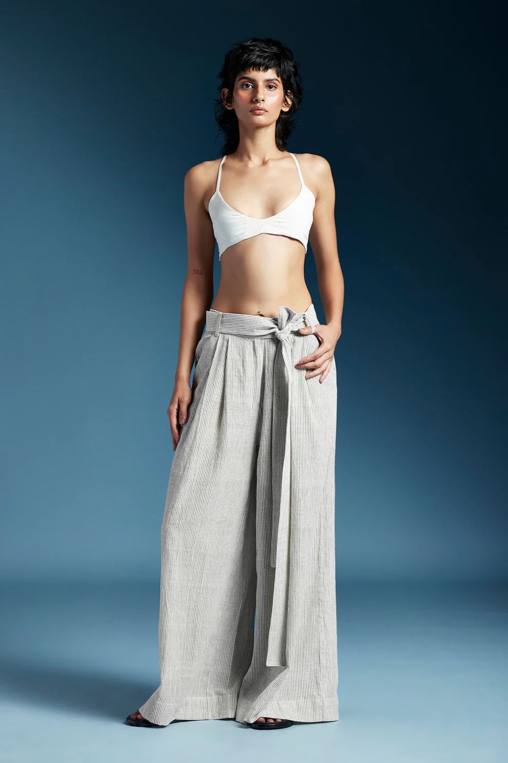 Claire Trousers-Bw Hairline Stripes